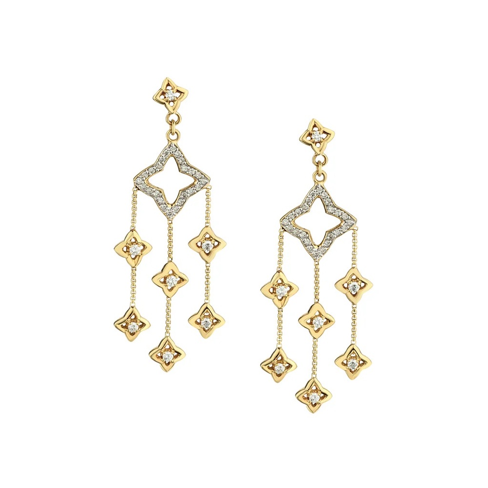 David Yurman 18KT Yellow Gold Diamond Quatrefoil Chandelier Earrings